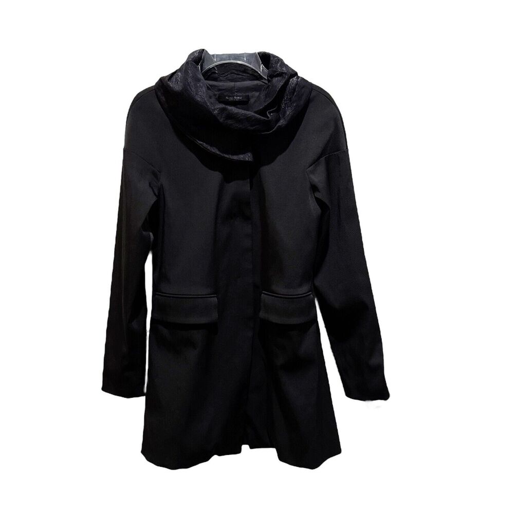 NUOVO BORGO Coat Jacket Black Metallic Collar Lagenlook Italy Size 34-35 US XS